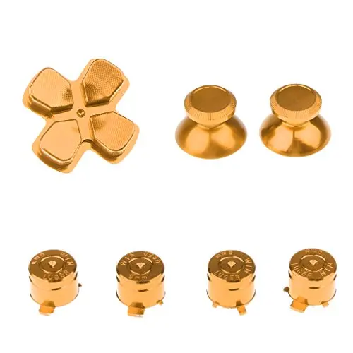 Metal Buttons for DualShock 4, Aluminum Metal Thumbsticks Analog Grip & Bullet Buttons & D-pad for PS4 Controller (Gold) Metal Buttons for DualShock 4, Aluminum Metal Thumbsticks Analog Grip & Bullet Buttons & D-pad for PS4 Controller (Gold)