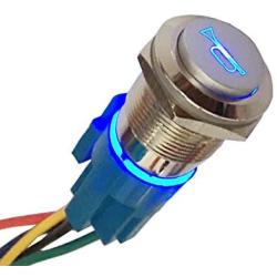 ESUPPORT 12V Car Auto Blue LED Light Momentary Speaker Horn Push Button Metal Toggle Switch 19mm Socket Plug