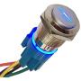 ESUPPORT 12V Car Auto Blue LED Light Momentary Speaker Horn Push Button Metal Toggle Switch 19mm Socket Plug