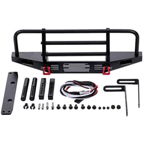 Joguly Metal TRX4 Front Bumper with Led Lights for Traxxas TRX4 Axial SCX10 SCX10 II 90046 90047 RC Car Crawler Upgrade Part, Aluminum Alloy (Black)
