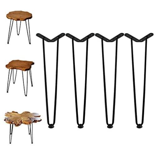 Welland 19'' Satin Black Hairpin Metal Legs 1/2” Diameter Set of 4 with Free Screws Use to Home DIY Projects for Furniture