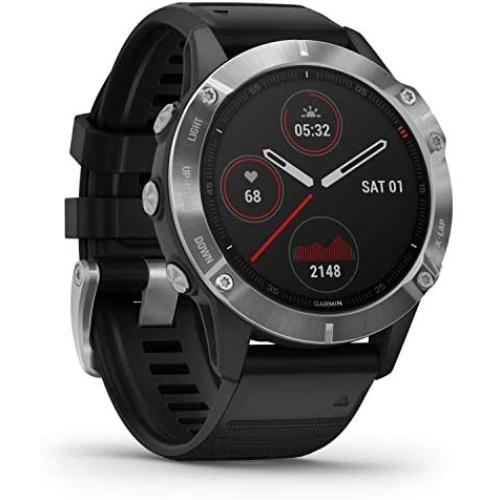 Garmin fenix 6, Premium Multisport GPS Watch, Heat and Altitude Adjusted V02 Max, Pulse Ox Sensors and Training Load Focus, Silver with Black Band