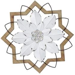 Stratton Home Décor Stratton Home Decor White Wood Frame Metal Flower, 16.00 X 1.50 X 16.00