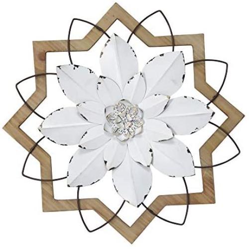 Stratton Home Décor Stratton Home Decor White Wood Frame Metal Flower, 16.00 X 1.50 X 16.00