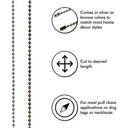 Beaded Pull Chain Extension with Connector for Ceiling Fan or Light (Pack of 2) 10 Feet Beaded Roller Chain with 12 Matching Connectors Each (3.2mm Diameter, Silver & Bronze)