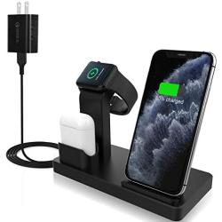 Wireless Charger, 3 in 1,Fast Charging Station Qi-Certified 10W Max for Apple iWatch Series 5/4/3/2/1,AirPods, Compatible with iPhone 11 Series/SE (2020)/XS MAX/XR/XS/X/8/8 Plus/Samsung