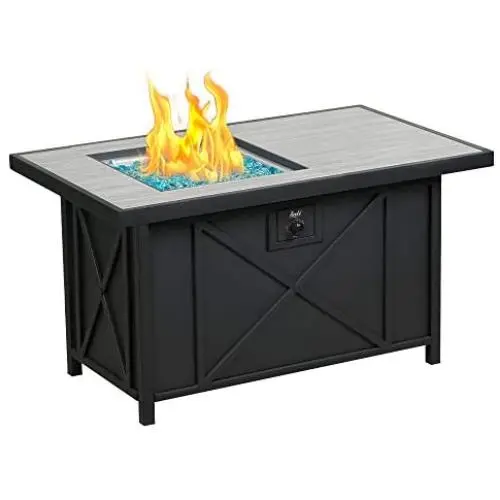 BALI OUTDOORS 42 inch 50,000 BTU Rectangular Propane Gas Fire Pit Table with Fire Glass and Table Lid , Fire Pits Outdoor for Garden, Patio, Backyard BALI OUTDOORS 42 inch 50,000 BTU Rectangular Propane Gas Fire Pit Table with Fire Glass and Table Lid , Fire Pits Outdoor for Garden, Patio, Backyard