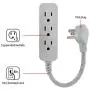 GE, Heather Gray, Designer 1 Ft Power Strip with 6 Inch Braided Extension Cord, 3 Grounded Outlets, Flat Plug, 53199