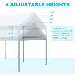 ADVANCE OUTDOOR 20x10 ft Heavy Duty Carport Car Canopy Garage Boat Shelter Party Tent, Adjustable Height from 6.0ft to 7.5ft, White