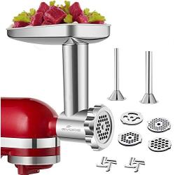 Stainless Steel Food Grinder Accessories for KitchenAid Stand Mixers Including Sausage Stuffer, Stainless Steel,Dishwasher Safe