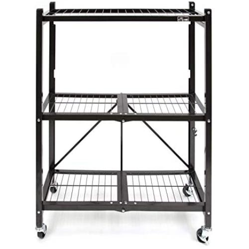 Origami 3-Shelf General Purpose Collapsible/Foldable Shelving Unit, Small Rack with Wheels | Organizer, Rolling Cart, Home Kitchen Laundry Closet Storage, Metal Wire, Pre-Assembled | Black Origami 3-Shelf General Purpose Collapsible/Foldable Shelving Unit, Small Rack with Wheels | Organizer, Rolling Cart, Home Kitchen Laundry Closet Storage, Metal Wire, Pre-Assembled | Black