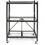 Origami 3-Shelf General Purpose Collapsible/Foldable Shelving Unit, Small Rack with Wheels | Organizer, Rolling Cart, Home Kitchen Laundry Closet Storage, Metal Wire, Pre-Assembled | Black