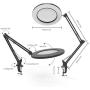 YOUKOYI LED Magnifying Lamp Metal Swing Arm Magnifier Lamp - Stepless Dimming, 3 Color Modes, 5X Magnification, 4.1'' Diameter Glass Lens, Adjustable Industrial Clamp for Reading/Office/Work (Black)