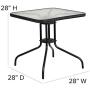 Flash Furniture 28 Square Tempered Glass Metal Table with Black Rattan Edging