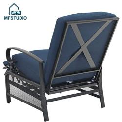 MFSTUDIO Patio Recliner Chair Metal Adjustable Back Outdoor Lounge Chair with 100% Olefin Cushion (Navy Blue)