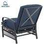MFSTUDIO Patio Recliner Chair Metal Adjustable Back Outdoor Lounge Chair with 100% Olefin Cushion (Navy Blue)