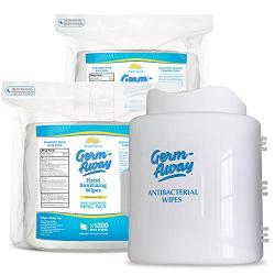 Germ-Away Fresh Scent Sanitizing Hand Wipes Kit - Get (2) 1200ct Refill Rolls and (1) White Wall Mounted Dispenser, Total 2400 Wipes