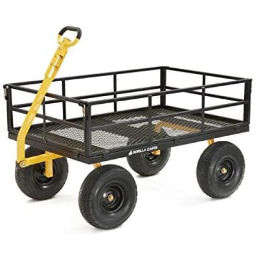Gorilla Carts GOR1400-COM Heavy-Duty Steel Utility Cart with Removable Sides and 15'' Tires, 1400-lbs. Capacity, Black Gorilla Carts GOR1400-COM Heavy-Duty Steel Utility Cart with Removable Sides and 15'' Tires, 1400-lbs. Capacity, Black