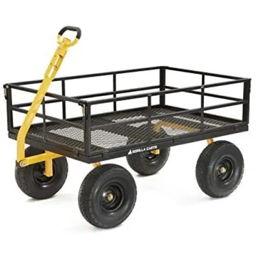 Gorilla Carts GOR1400-COM Heavy-Duty Steel Utility Cart with Removable Sides and 15'' Tires, 1400-lbs. Capacity, Black