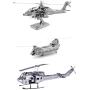 Set of 3 Metal Earth 3D Laser Cut Helicopter Models: AH-64 Apache - CH-47 Chinook - UH-1 Huey