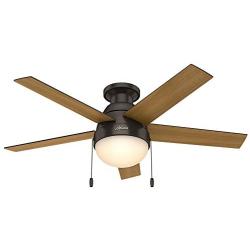 Hunter Fan Company 59268 Hunter Anslee Indoor Low Profile Ceiling Fan with LED Light and Pull Chain Control, 46'', Premier Bronze