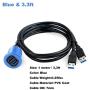Kework Metal Dual USB 3.0 Ports Mount with Light, 3.3ft 2 Ports USB Male to 2 Ports Female Flush Mount Panel Mount Extension AUX Cable for Car Truck Boat Motorcycle Dashboard (Blue & 3.3ft)