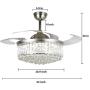 42'' Crystal Ceiling Fan with Retractable Blades Modern Indoor Chandelier Ceiling Fans with Lights and Remote Invisible LED Fandelier 3 Color Temperature Light Fixture Brushed Nickel