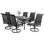 Sophia & William Patio Dining Set 7 Pieces Metal Furniture Set Outdoor, 6 x Patio Dining Swivel Chairs Textilene with Wood Like Umbrella Table 6 Person for Lawn Garden