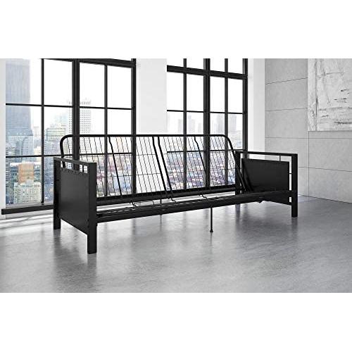 DHP Henley Metal Arm Futon Frame, Industrial Loft Design, Converts to Sleeper, Black Sturdy Metal
