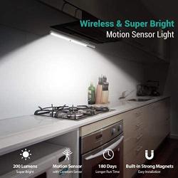 LED Closet Light Battery Operated, BLS T402 Super Bright Wireless Under Cabinet Lighting | Motion Sensor Light | Large 4000mAh Rechargeable Battery Powered | 4000K Daylight White | 180 Days Run Time