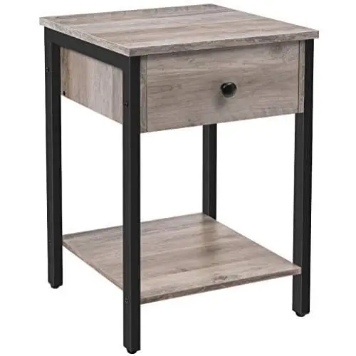 HOOBRO Nightstand, 2-Tier End Table, Industrial Side Table with Drawer and Storage Shelf, Wood Accent Table with Metal Frame, Easy Assembly, Greige and Black BG40BZ01 HOOBRO Nightstand, 2-Tier End Table, Industrial Side Table with Drawer and Storage Shelf, Wood Accent Table with Metal Frame, Easy Assembly, Greige and Black BG40BZ01