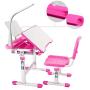 Mecor Kids Desks, Height Adjustable Children Desk and Chair Set,Childs School Student Sturdy Table w/Lamp, Pull Out Drawer Storage,Pencil Case,Bookstand Pink