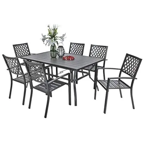 PHI VILLA Outdoor Patio Dining Set of 7 with Metal 60''x38'' Rectangular Dining Table and Bistro Chairs - Black PHI VILLA Outdoor Patio Dining Set of 7 with Metal 60''x38'' Rectangular Dining Table and Bistro Chairs - Black