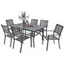 PHI VILLA Outdoor Patio Dining Set of 7 with Metal 60''x38'' Rectangular Dining Table and Bistro Chairs - Black