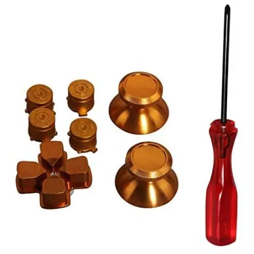 Timorn Replacement Parts Aluminum Metal Thumbsticks D-Pad Bullet ABXY Buttons Mod Kit for Playstation 4 PS4 Controller (Gold Set) Timorn Replacement Parts Aluminum Metal Thumbsticks D-Pad Bullet ABXY Buttons Mod Kit for Playstation 4 PS4 Controller (Gold Set)