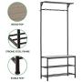 mDesign Coat Rack and Bench Organizer System Storage Unit, 4 Hooks Holds Jackets, Scarves, Purses, Hats, Leashes, Shoes, Boots for Bedroom, Hallway, Entryway 2-Tier Storage Bench- Black/Gray Wood Wash