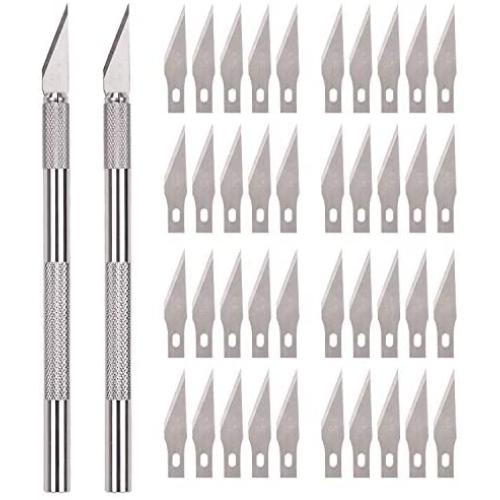 SAVITA Hobby Knife Set Solid Metal Pen Knife Small Carving Craft Utility Knife Kit for DIY Art Work Cutting Tool Including 2-Pack Handles and 40-Pack Spare Replacement Blades