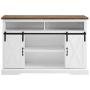 Pemberly Row Farmhouse Sliding Door Wood 52'' Highboy TV Stand Console Buffet Credenza Storage Cabinet in White