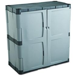 Rubbermaid Storage Small Cabinet with Doors, Lockable Storage Cabinet, 18''D x 36''W x 37''H, Grey/Black