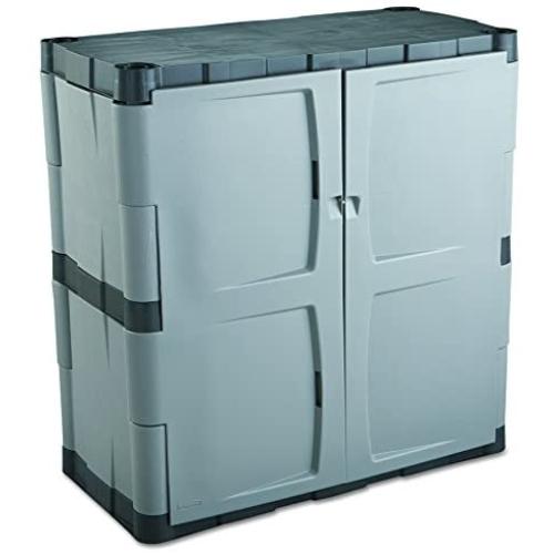 Rubbermaid Storage Small Cabinet with Doors, Lockable Storage Cabinet, 18''D x 36''W x 37''H, Grey/Black