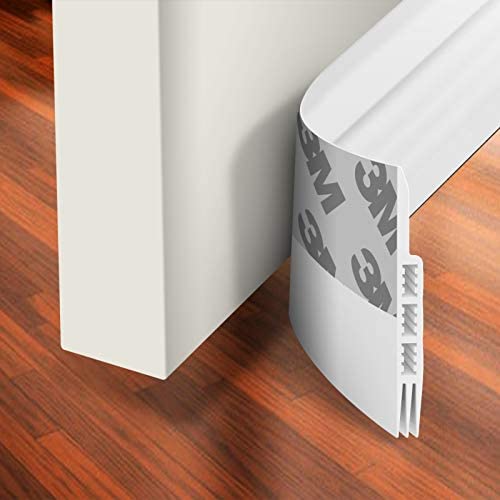 Holikme Door Draft Stopper Under Door Draft Blocker Insulator Door Sweep Weather Stripping Noise Stopper Strong Adhesive White 39'' Length