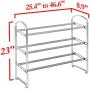 Seville Classics 3-Tier Expandable 24-Pair Shoe Rack Non-Slip Metal Freestanding Closet, Entryway, Bedroom Footwear Organizer, Chrome Poles