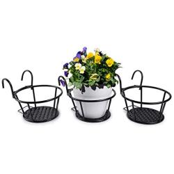 HOMENOTE Railing Planter, 3 Pack Hanging Flower Basket Outside Plant Stand Over Deck Rail Planters for Balcony - Easy Assembly Metal Black