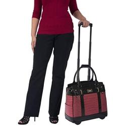 JKM and Company BATON ROUGE Burgundy Red & Black Alligator Compatible With Computer iPad, Laptop Tablet Rolling Tote Bag Briefcase Carryall Bag