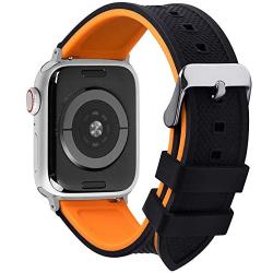 Apple Watch Band Silicone Compatible Apple Watch 38mm 40mm 42mm 44mm, Fullmosa Rainbow Soft Rubber iWatch Band for Apple Watch SE/6/5/4/3/2/1, Black Top/ Pumpkin Orange Bottom 40mm 38mm