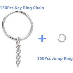 NANSSY 150 1''/25mm Split Keyrings with Chain Silver Keychain Ring, Key Chains Rings Parts with Open Jump Ring and Connector. (150)