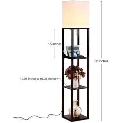 Brightech Maxwell Charger - Shelf Floor Lamp with USB Charging Ports and Electric Outlet - Tall, Narrow Tower Nightstand for Bedroom - Modern, Asian End Table with Light Attached - Black