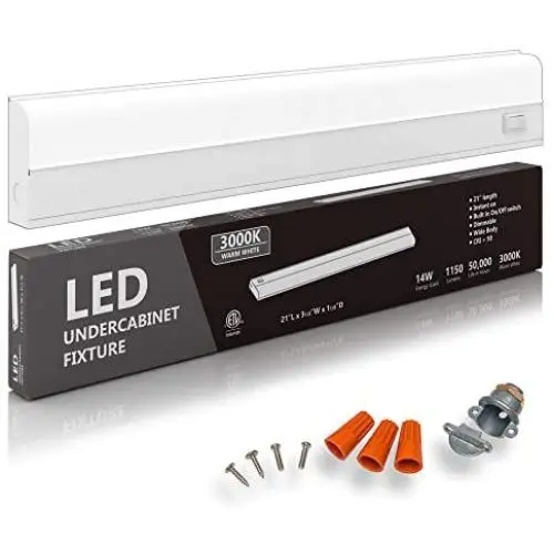 Hardwired LED Under Cabinet Task Lighting - 14 Watt, 21'', Dimmable, 3000K (Soft White), Wide Body, Long Lasting Metal Base with Frost Lens Hardwired LED Under Cabinet Task Lighting - 14 Watt, 21'', Dimmable, 3000K (Soft White), Wide Body, Long Lasting Metal Base with Frost Lens