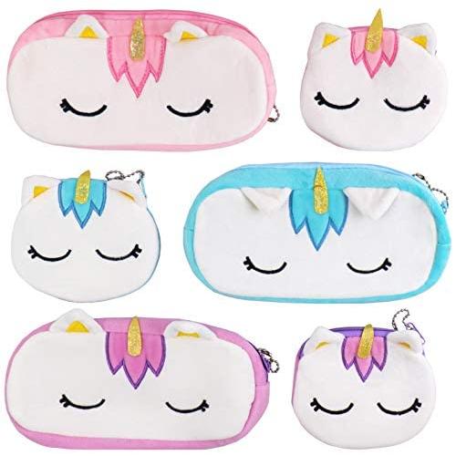 SUBANG 6 Pieces Pencil Case Unicorn Cotton Pencil Bag Soft Pencil Case Makeup Bag Cosmetic Bag