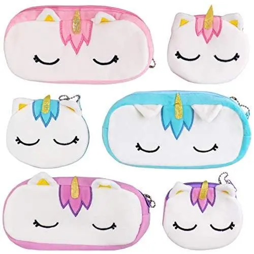 SUBANG 6 Pieces Pencil Case Unicorn Cotton Pencil Bag Soft Pencil Case Makeup Bag Cosmetic Bag